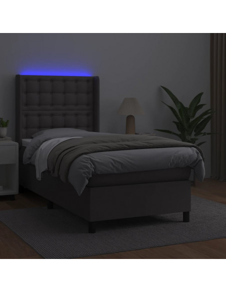 Giroletto Molle con Materasso e LED Grigio 90x200cm Similpelle