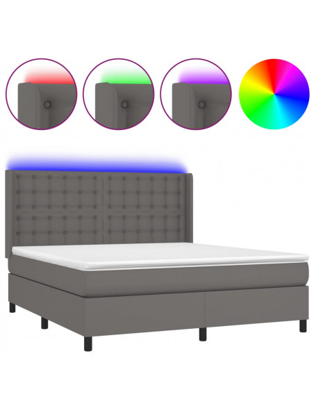 Giroletto Molle con Materasso e LED Grigio 180x200cm Similpelle