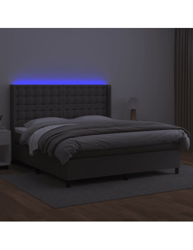 Giroletto Molle con Materasso e LED Grigio 180x200cm Similpelle