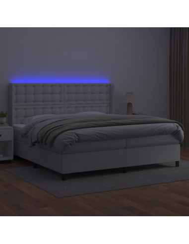 Giroletto Molle con Materasso e LED Bianco 200x200cm Similpelle