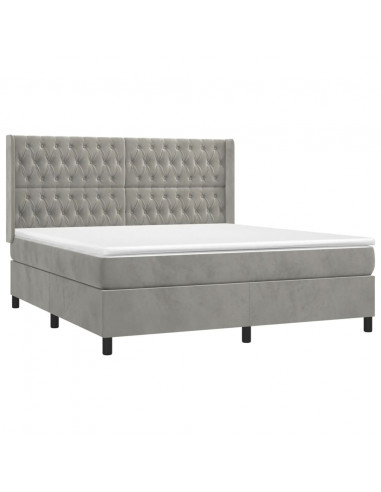 Letto a Molle Materasso e LED Grigio Chiaro 160x200 cm Velluto