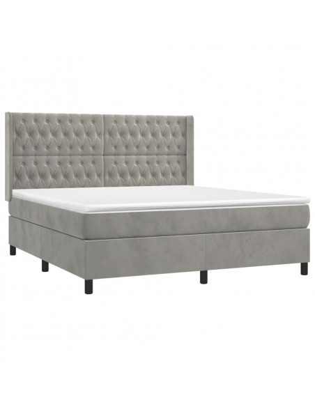 Letto a Molle Materasso e LED Grigio Chiaro 160x200 cm Velluto
