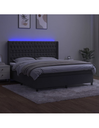 Letto a Molle con Materasso e LED Grigio Scuro 160x200 cm
