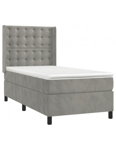 Letto a Molle Materasso e LED Grigio Chiaro 90x200 cm Velluto