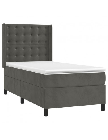 Letto a Molle con Materasso e LED Grigio Scuro 90x200cm Velluto