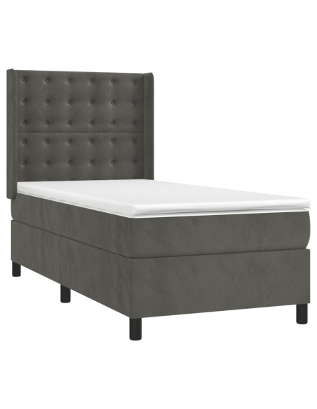 Letto a Molle con Materasso e LED Grigio Scuro 90x200cm Velluto