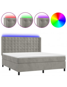 Letto a Molle Materasso e LED Grigio Chiaro 180x200 cm Velluto 2