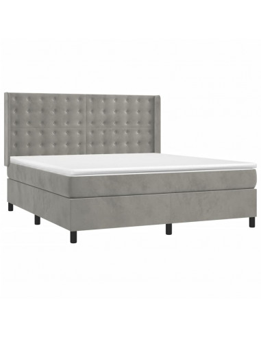 Letto a Molle Materasso e LED Grigio Chiaro 180x200 cm Velluto