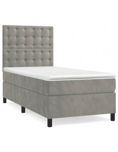 Giroletto a Molle con Materasso Grigio Chiaro 90x200 cm Velluto
