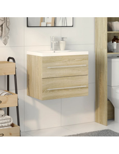 Set Mobili da Bagno 2 pz Rovere Sonoma in Legno Multistrato