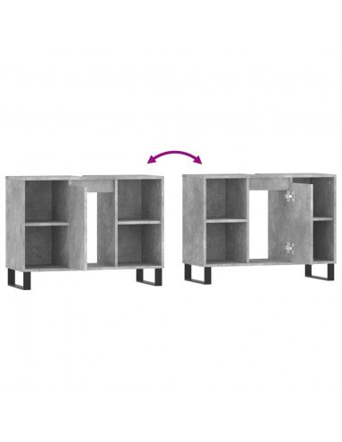 Armadietto da Bagno Grigio Cemento 80x33x60cm Legno Multistrato