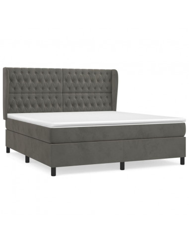 Giroletto a Molle con Materasso Grigio Scuro 160x200 cm Velluto