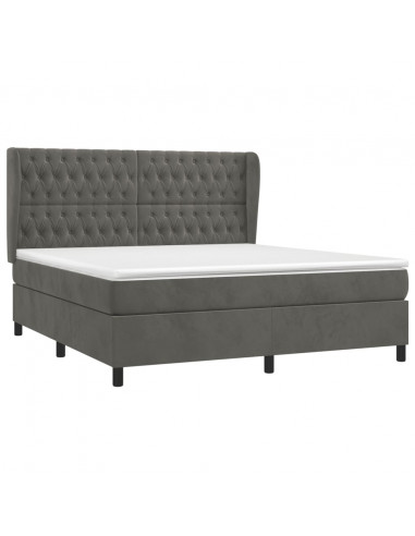 Giroletto a Molle con Materasso Grigio Scuro 160x200 cm Velluto