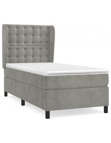 Giroletto a Molle con Materasso Grigio Chiaro 90x200 cm Velluto