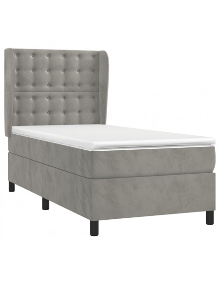 Giroletto a Molle con Materasso Grigio Chiaro 90x200 cm Velluto