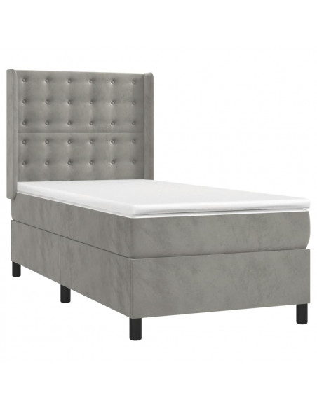 Giroletto a Molle con Materasso Grigio Chiaro 90x190 cm Velluto