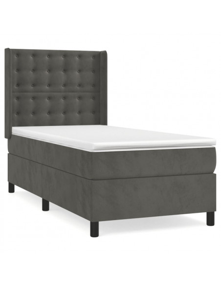 Giroletto a Molle con Materasso Grigio Scuro 90x200 cm Velluto