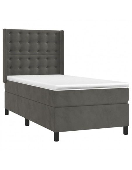 Giroletto a Molle con Materasso Grigio Scuro 90x200 cm Velluto