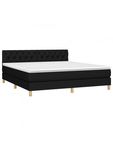 Letto a Molle con Materasso e LED Nero 160x200 cm in Tessuto