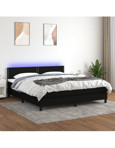 Letto a Molle con Materasso e LED Nero 160x200 cm in Tessuto