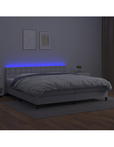 Giroletto Molle con Materasso e LED Bianco 200x200cm Similpelle