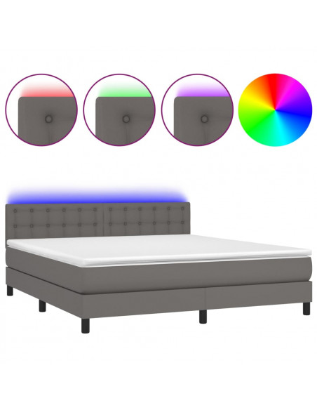 Giroletto Molle con Materasso e LED Grigio 180x200cm Similpelle