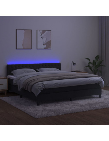 Letto a Molle con Materasso e LED Nero 160x200 cm in Velluto