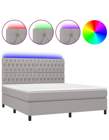 Letto a Molle Materasso e LED Grigio Chiaro 160x200 cm Tessuto