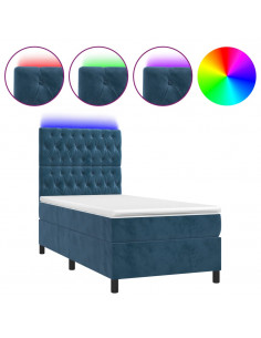 Letto a Molle con Materasso e LED Blu Scuro 100x200 cm 2