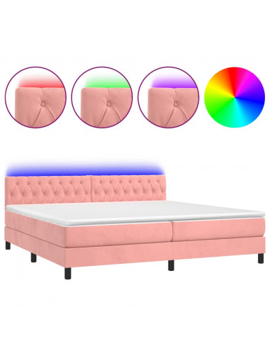 Letto a Molle con Materasso e LED Rosa 200x200 cm in Velluto