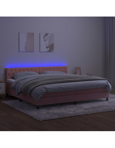 Letto a Molle con Materasso e LED Rosa 200x200 cm in Velluto