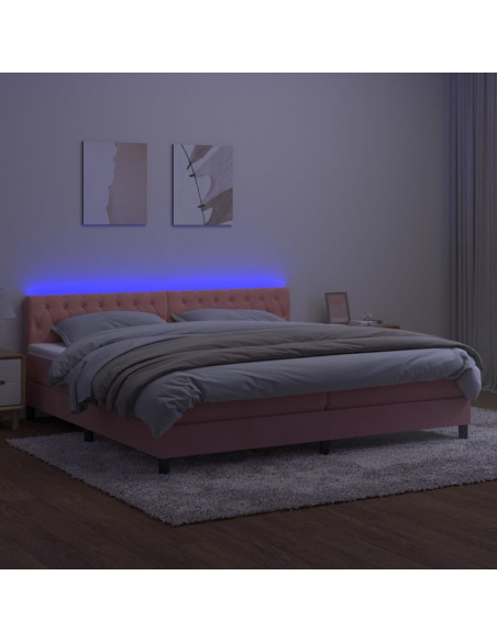 Letto a Molle con Materasso e LED Rosa 200x200 cm in Velluto