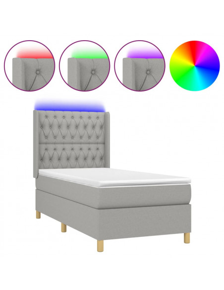 Letto a Molle Materasso e LED Grigio Chiaro 90x200 cm Tessuto