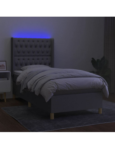 Letto a Molle Materasso e LED Grigio Chiaro 90x200 cm Tessuto