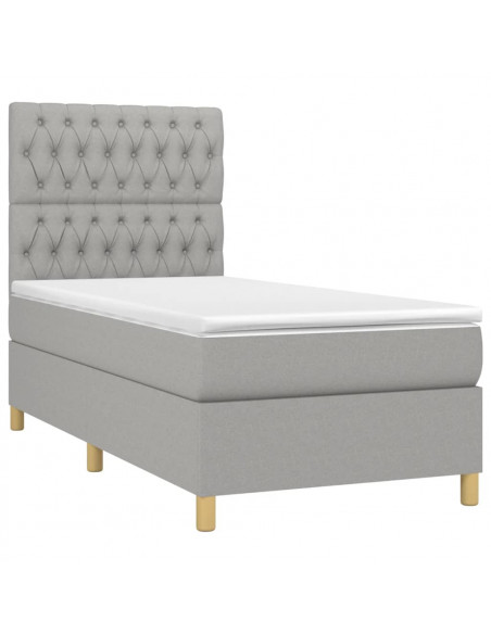 Letto a Molle Materasso e LED Grigio Chiaro 90x190 cm Tessuto
