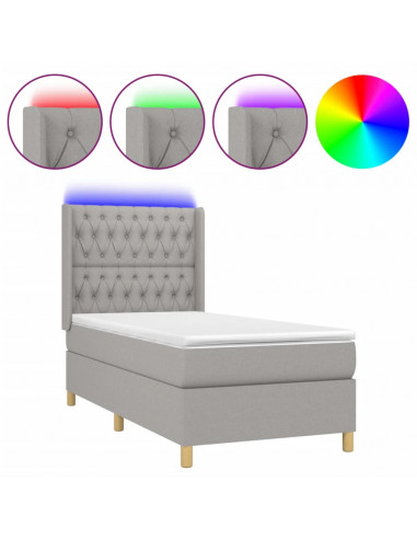 Letto a Molle Materasso e LED Grigio Chiaro 90x190 cm Tessuto