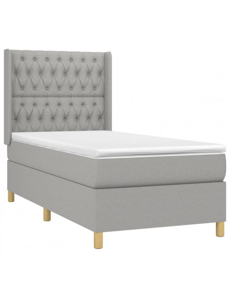 Letto a Molle Materasso e LED Grigio Chiaro 90x190 cm Tessuto