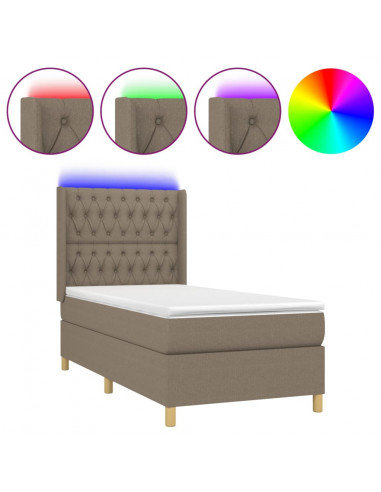 Letto a Molle con Materasso e LED Tortora 90x200 cm in Tessuto