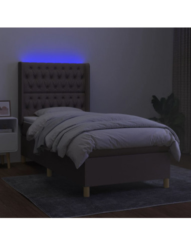 Letto a Molle con Materasso e LED Tortora 90x200 cm in Tessuto