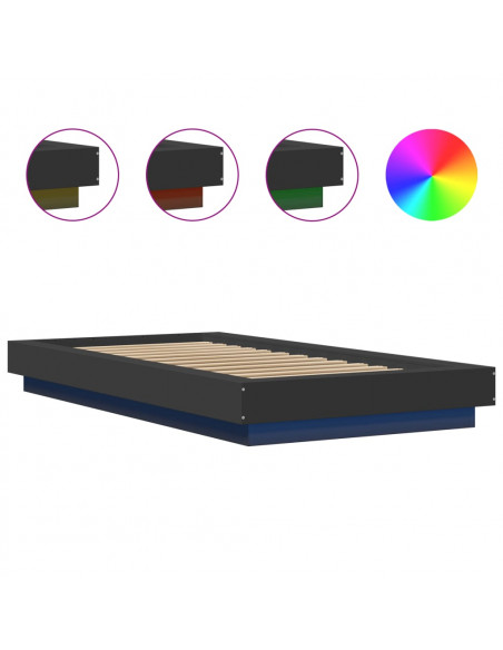Giroletto con Luci LED Nero 100x200 cm in Legno Massello
