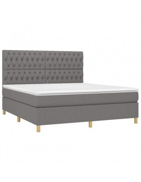 Letto a Molle Materasso e LED Grigio Scuro 180x200cm in Tessuto
