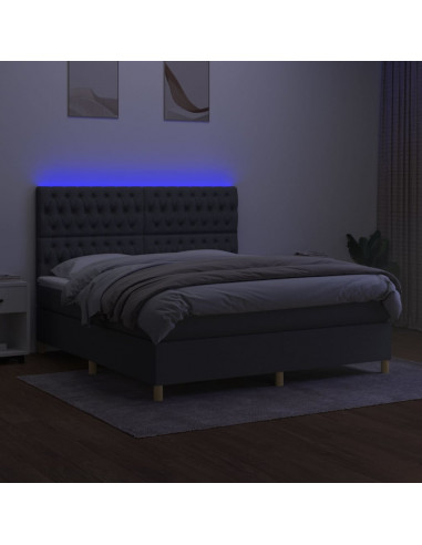 Letto a Molle Materasso e LED Grigio Scuro 180x200cm in Tessuto