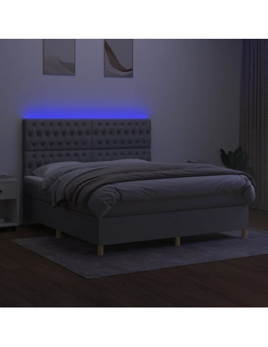 Letto a Molle Materasso e LED Grigio Chiaro 180x200 cm Tessuto