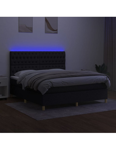 Letto a Molle con Materasso e LED Nero 180x200cm in Tessuto