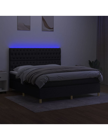 Letto a Molle con Materasso e LED Nero 180x200cm in Tessuto