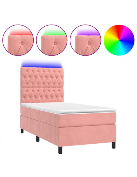 Letto a Molle con Materasso e LED Rosa 90x190 cm in Velluto