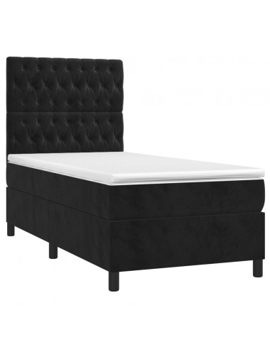 Letto a Molle con Materasso e LED Nero 90x200 cm in Velluto