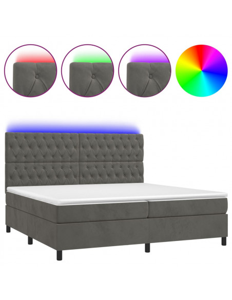 Letto a Molle con Materasso e LED Grigio Scuro 200x200 cm