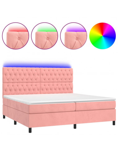 Letto a Molle con Materasso e LED Rosa 200x200 cm in Velluto