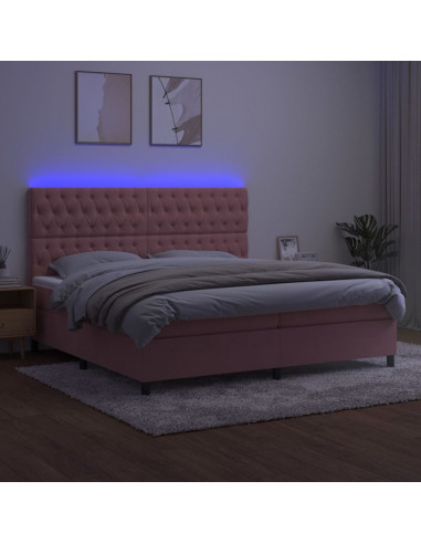 Letto a Molle con Materasso e LED Rosa 200x200 cm in Velluto